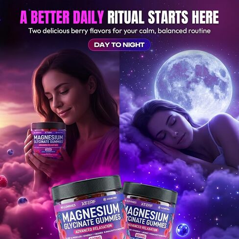Magnesium Glycinate Gummies 600mg, [2-in-1 Dual Flavor Mix] - Sugar-Free, High Absorption Magnesium Supplement for Adults, Muscle Support and Relaxation, Vegan & Non-GMO in Saudi Arabia
