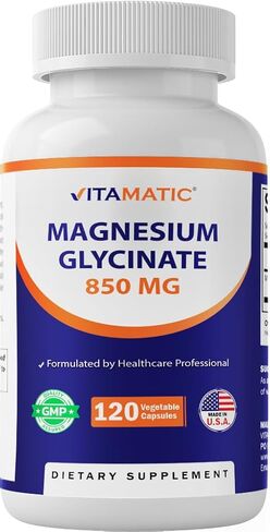 Vitamatic Magnesium Glycinate 850 mg (High Potency) – Supports Muscle, Nerve & Heart Health – 120 Veg Capsules – Non-GMO, Made in USA in Kuwait