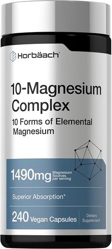 Horbäach Magnesium Complex | 1490 mg | 240 Capsules | 10 Forms of Elemental Magnesium | Vegan, Non-GMO, Gluten Free in Saudi Arabia