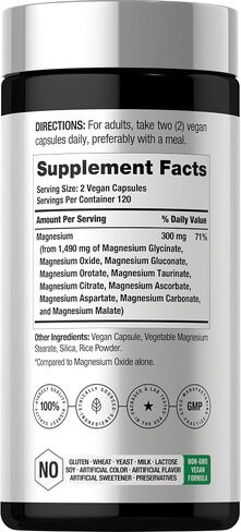 Horbäach Magnesium Complex | 1490 mg | 240 Capsules | 10 Forms of Elemental Magnesium | Vegan, Non-GMO, Gluten Free in Saudi Arabia