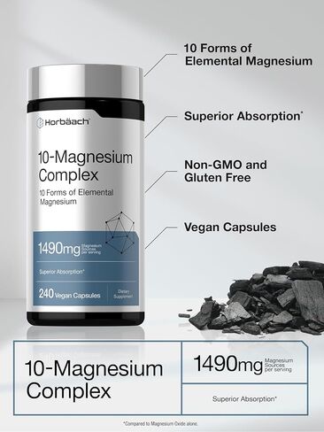 Horbäach Magnesium Complex | 1490 mg | 240 Capsules | 10 Forms of Elemental Magnesium | Vegan, Non-GMO, Gluten Free in Saudi Arabia
