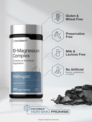 Horbäach Magnesium Complex | 1490 mg | 240 Capsules | 10 Forms of Elemental Magnesium | Vegan, Non-GMO, Gluten Free in Saudi Arabia