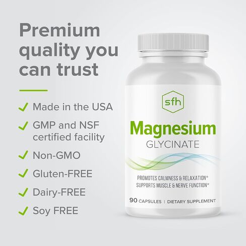 SFH Magnesium Glycinate Capsules 183mg | Chelated Magnesium Bisglycinate Supplement for Sleep, Relaxation & Muscle Recovery | High Absorption | Gentle on Stomach | 90 Capsules (45-Day Supply) in Saudi Arabia