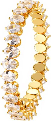 14K Gold-Plated Cubic Zirconia Marquise-Cut Tennis Bracelet: Adjustable elastic bracelet for women, featuring exquisite marquise-cut zirconia stones. Perfect as bridal jewelry for weddings or as a birthday gift for a woman or wife. in Saudi Arabia