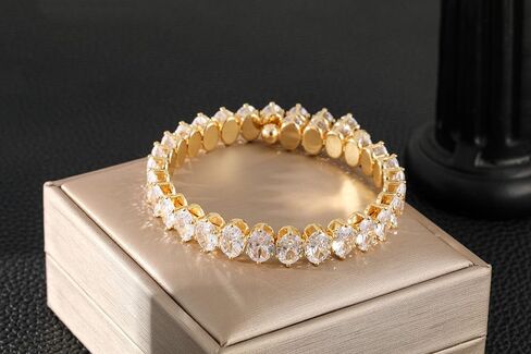 14K Gold-Plated Cubic Zirconia Marquise-Cut Tennis Bracelet: Adjustable elastic bracelet for women, featuring exquisite marquise-cut zirconia stones. Perfect as bridal jewelry for weddings or as a birthday gift for a woman or wife. in Saudi Arabia