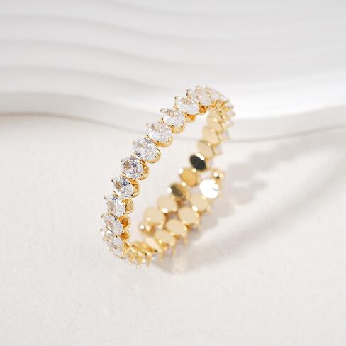 14K Gold-Plated Cubic Zirconia Marquise-Cut Tennis Bracelet: Adjustable elastic bracelet for women, featuring exquisite marquise-cut zirconia stones. Perfect as bridal jewelry for weddings or as a birthday gift for a woman or wife. in Saudi Arabia