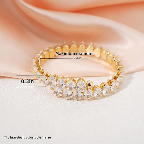 14K Gold-Plated Cubic Zirconia Marquise-Cut Tennis Bracelet: Adjustable elastic bracelet for women, featuring exquisite marquise-cut zirconia stones. Perfect as bridal jewelry for weddings or as a birthday gift for a woman or wife. in Saudi Arabia
