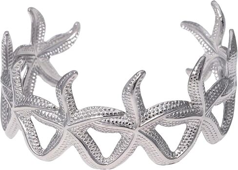 Chunky Silver Cuff Bracelet for Women Starfish Bracelet Link with Hollow Carved Pattern Beach Jewelry Arm Band Summer Ocean Accessories Practical Present Vacation Paily Present in Saudi Arabia