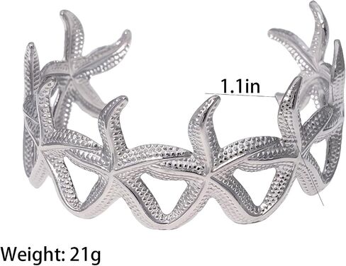 Chunky Silver Cuff Bracelet for Women Starfish Bracelet Link with Hollow Carved Pattern Beach Jewelry Arm Band Summer Ocean Accessories Practical Present Vacation Paily Present in Saudi Arabia