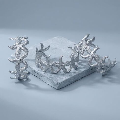 Chunky Silver Cuff Bracelet for Women Starfish Bracelet Link with Hollow Carved Pattern Beach Jewelry Arm Band Summer Ocean Accessories Practical Present Vacation Paily Present in Saudi Arabia