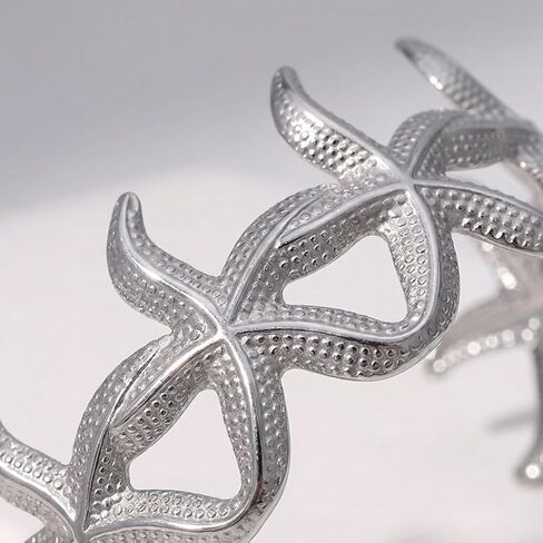 Chunky Silver Cuff Bracelet for Women Starfish Bracelet Link with Hollow Carved Pattern Beach Jewelry Arm Band Summer Ocean Accessories Practical Present Vacation Paily Present in Saudi Arabia