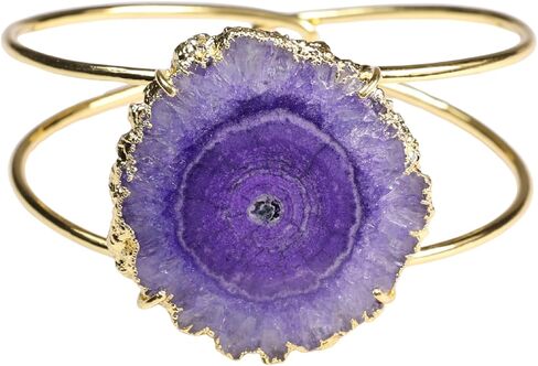 Quartz Aura Statement Cuff Bracelet Natural Gemstone Solar Quartz For Women Bracelet Fashion Gold Plated Jewelry Stone Size Approximately 45-50mm in Saudi Arabia