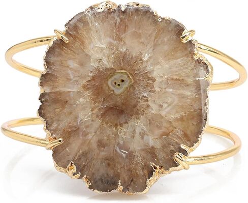 Quartz Aura Statement Cuff Bracelet Natural Gemstone Solar Quartz For Women Bracelet Fashion Gold Plated Jewelry Stone Size Approximately 45-50mm in Kuwait