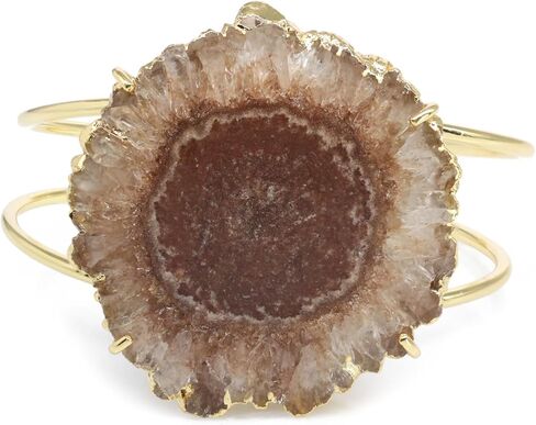 Quartz Aura Statement Cuff Bracelet Natural Gemstone Solar Quartz For Women Bracelet Fashion Gold Plated Jewelry Stone Size Approximately 45-50mm in Kuwait