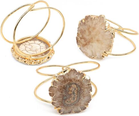 Quartz Aura Statement Cuff Bracelet Natural Gemstone Solar Quartz For Women Bracelet Fashion Gold Plated Jewelry Stone Size Approximately 45-50mm in Kuwait