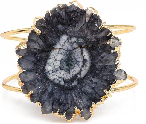 Quartz Aura Statement Cuff Bracelet Natural Gemstone Solar Quartz For Women Bracelet Fashion Gold Plated Jewelry Stone Size Approximately 45-50mm in Kuwait