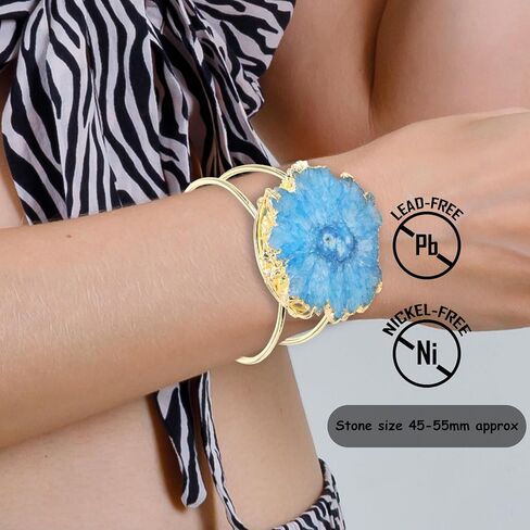 Quartz Aura Statement Cuff Bracelet Natural Gemstone Solar Quartz For Women Bracelet Fashion Gold Plated Jewelry Stone Size Approximately 45-50mm in Kuwait