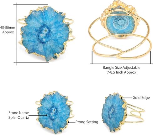 Quartz Aura Statement Cuff Bracelet Natural Gemstone Solar Quartz For Women Bracelet Fashion Gold Plated Jewelry Stone Size Approximately 45-50mm in Kuwait