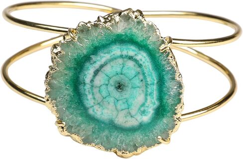 Quartz Aura Statement Cuff Bracelet Natural Gemstone Solar Quartz For Women Bracelet Fashion Gold Plated Jewelry Stone Size Approximately 45-50mm in Kuwait