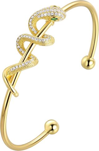 Snake Cuff Bangle Adjustable Gold Plated Bracelet with Crystal Pave and Green Eye Accent Jewelry for Men and Women CB0019Y in Saudi Arabia