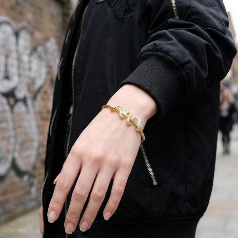 Snake Cuff Bangle Adjustable Gold Plated Bracelet with Crystal Pave and Green Eye Accent Jewelry for Men and Women CB0019Y in Saudi Arabia