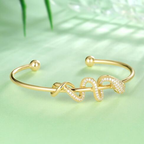 Snake Cuff Bangle Adjustable Gold Plated Bracelet with Crystal Pave and Green Eye Accent Jewelry for Men and Women CB0019Y in Saudi Arabia