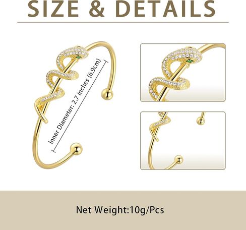Snake Cuff Bangle Adjustable Gold Plated Bracelet with Crystal Pave and Green Eye Accent Jewelry for Men and Women CB0019Y in Saudi Arabia