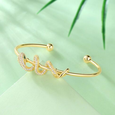 Snake Cuff Bangle Adjustable Gold Plated Bracelet with Crystal Pave and Green Eye Accent Jewelry for Men and Women CB0019Y in Saudi Arabia
