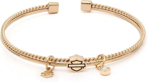 Harley-Davidson Women's Bar & shield Crystal Charms Textured Cuff Bracelet, Gold in Kuwait