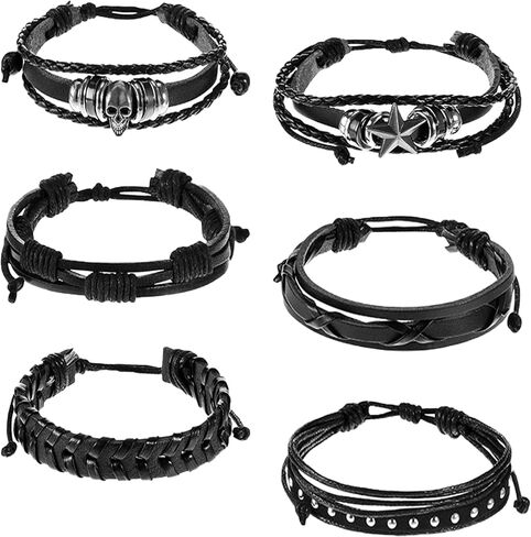 6 Pack Punk Bracelets Set for Women Men, Spiked Studded Leather Cuffs - Gothic Emo Alt Style Spike Bracelet, Punk Accessories in Saudi Arabia