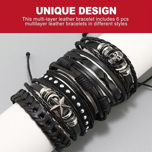 6 Pack Punk Bracelets Set for Women Men, Spiked Studded Leather Cuffs - Gothic Emo Alt Style Spike Bracelet, Punk Accessories in Saudi Arabia