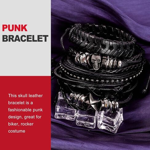 6 Pack Punk Bracelets Set for Women Men, Spiked Studded Leather Cuffs - Gothic Emo Alt Style Spike Bracelet, Punk Accessories in Saudi Arabia