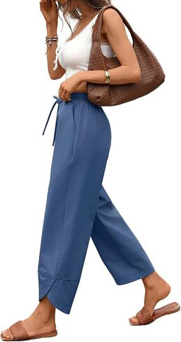 Women's Baggy Linen Pants Loose Fit Oversized Drawstring Wide Leg with Pockets for Vacation Beach Summer 2026 in Saudi Arabia