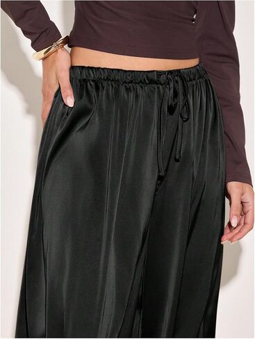 Verdusa Women's Wide Leg Satin Pants Pleated Joggers Elegant Lantern Pants in Kuwait