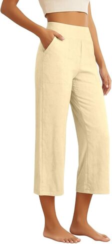 Linen Capri Pants For Women Lightweight Stretchy High Waisted Pant With Pockets Summer Trendy Casual Flowy Capris in Kuwait