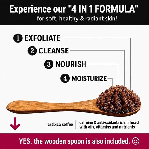 pureSCRUBS Premium Organic Arabica Coffee Body Scrub Set - COCONUT BLEND Large 16oz Anti Cellulite Scrub With Essential Oils & Nutrients + FREE Wooden Spoon, Loofah & Mini Organic Exfoliating Bar Soap in Saudi Arabia