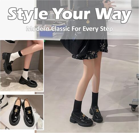 Women's Platform Leather Loafers, Chunky Lug Sole Slip On Metal Buckle Shoes, Comfortable Non-Slip Round Toe Business Casual Work Office Ladies Dress Shoes in Saudi Arabia