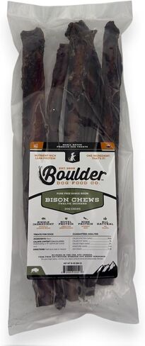 Boulder Dog Food Company Bison Chews, 12 Inches (10 oz) - Bully Sticks for Dogs Made in USA, No Hide Dog Chews, Grain Free Dog Treats, Bully Sticks Odor Free, Pizzle Sticks for Dogs in Kuwait