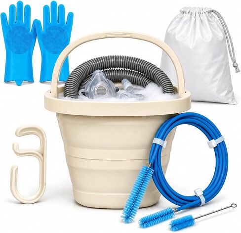 CPAP Cleaning Supplies Kit - CPAP Hose Cleaner Brush,CPAP Hose Holder,Mask Holder,Wash Soak Basin Tub.CPAP Mask Tube Cleaner.Travel Portable CPAP Cleaner Care Kit for CPAP Users（Beige） in Saudi Arabia