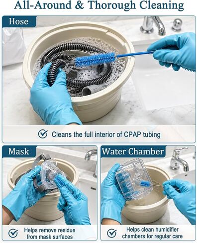 CPAP Cleaning Supplies Kit - CPAP Hose Cleaner Brush,CPAP Hose Holder,Mask Holder,Wash Soak Basin Tub.CPAP Mask Tube Cleaner.Travel Portable CPAP Cleaner Care Kit for CPAP Users（Beige） in Saudi Arabia