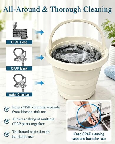 CPAP Cleaning Supplies Kit - CPAP Hose Cleaner Brush,CPAP Hose Holder,Mask Holder,Wash Soak Basin Tub.CPAP Mask Tube Cleaner.Travel Portable CPAP Cleaner Care Kit for CPAP Users（Beige） in Saudi Arabia