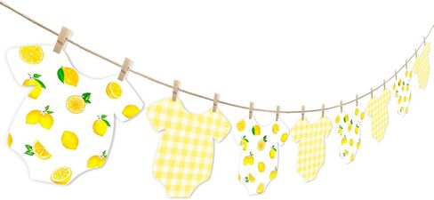 Lemon Themed Baby Shower Bunting Banner Yellow Checkered Onesie Garland with Wooden Clips for Citrus First Birthday, Sweet One Party Decorations in Saudi Arabia