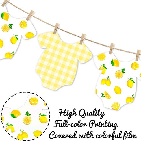 Lemon Themed Baby Shower Bunting Banner Yellow Checkered Onesie Garland with Wooden Clips for Citrus First Birthday, Sweet One Party Decorations in Saudi Arabia