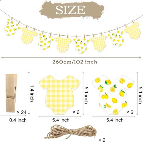 Lemon Themed Baby Shower Bunting Banner Yellow Checkered Onesie Garland with Wooden Clips for Citrus First Birthday, Sweet One Party Decorations in Saudi Arabia
