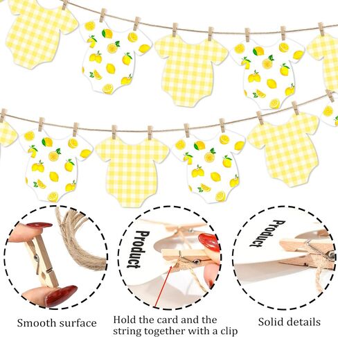 Lemon Themed Baby Shower Bunting Banner Yellow Checkered Onesie Garland with Wooden Clips for Citrus First Birthday, Sweet One Party Decorations in Saudi Arabia