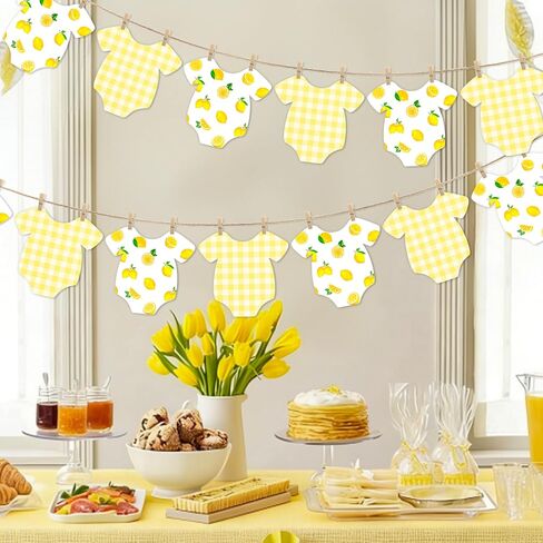Lemon Themed Baby Shower Bunting Banner Yellow Checkered Onesie Garland with Wooden Clips for Citrus First Birthday, Sweet One Party Decorations in Saudi Arabia