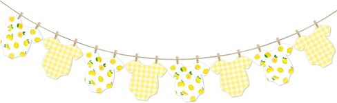 Lemon Themed Baby Shower Bunting Banner Yellow Checkered Onesie Garland with Wooden Clips for Citrus First Birthday, Sweet One Party Decorations in Saudi Arabia