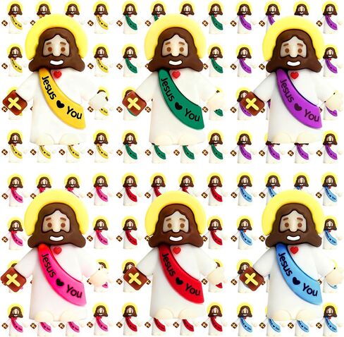 100 Pack Mini Jesus Figurines in Bulk, Tiny Jesus Loves You Figures Toys, Baby Little Jesus Figures Rubber Miniatures to Hide and Seek Easter Egg Stuffers Religious Party(100, 6 Colors) in Saudi Arabia