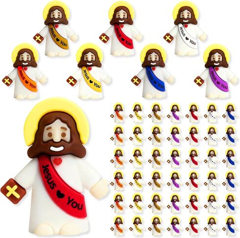 100 Pack Mini Jesus Figurines in Bulk, Tiny Jesus Loves You Figures Toys, Baby Little Jesus Figures Rubber Miniatures to Hide and Seek Easter Egg Stuffers Religious Party(100, 6 Colors) in Saudi Arabia