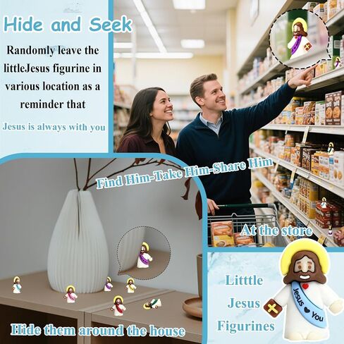 100 Pack Mini Jesus Figurines in Bulk, Tiny Jesus Loves You Figures Toys, Baby Little Jesus Figures Rubber Miniatures to Hide and Seek Easter Egg Stuffers Religious Party(100, 6 Colors) in Saudi Arabia